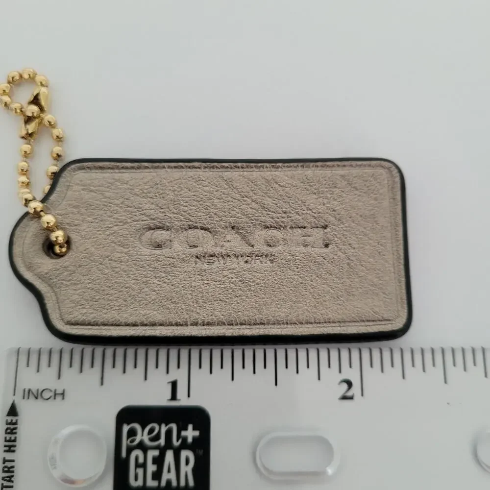 Coach Hang Tag Replacement Gray Metalic Leather Bag Charm Keychain 2